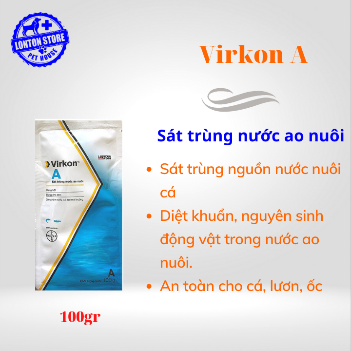 Virkon A - Sát trùng ao nuôi cá koi, cá cảnh, lươn. ốc, ếch, gói 100gr
