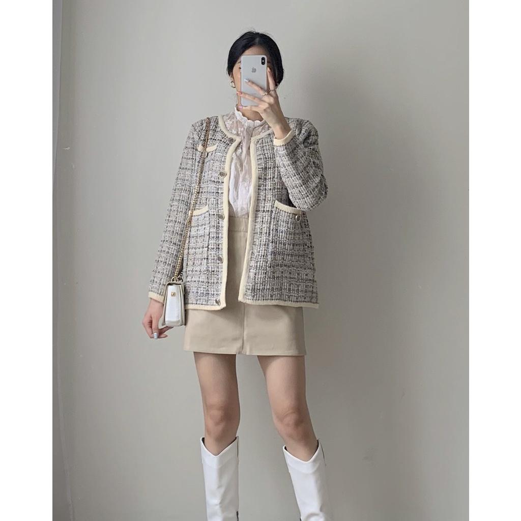 Áo khoác dạ TWEED xám trắng tiểu thư ulzzang - Made by Fiin