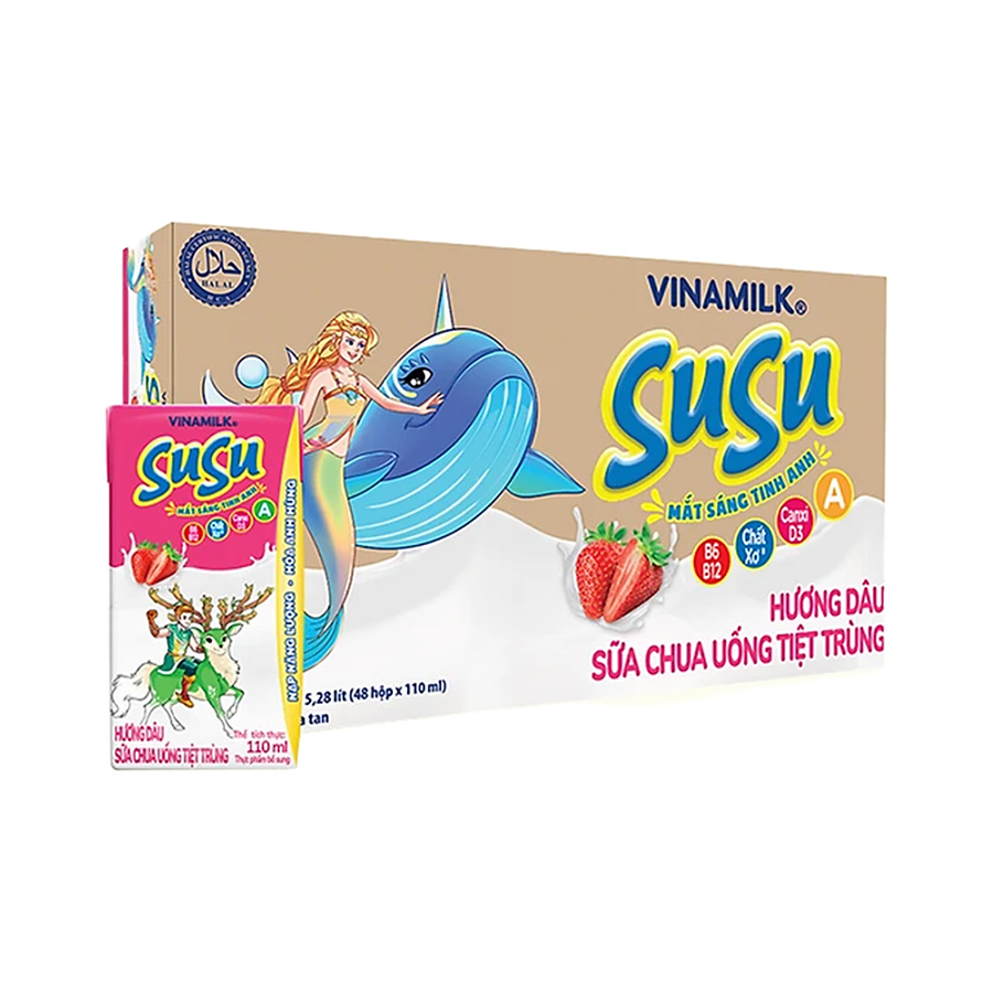 Thùng 48 Hộp Sữa Chua Uống Tiệt Trùng Vinamilk Susu 110ml - Hương Dâu