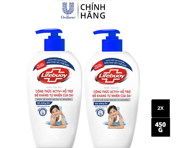 Combo 2 Nước Rửa Tay Lifebuoy Chăm Sóc Da Giúp Dưỡng ẩm Mềm Mại Và Bảo Vệ Khỏi 99.9% Vi Khuẩn Trên Tay Chai 450G