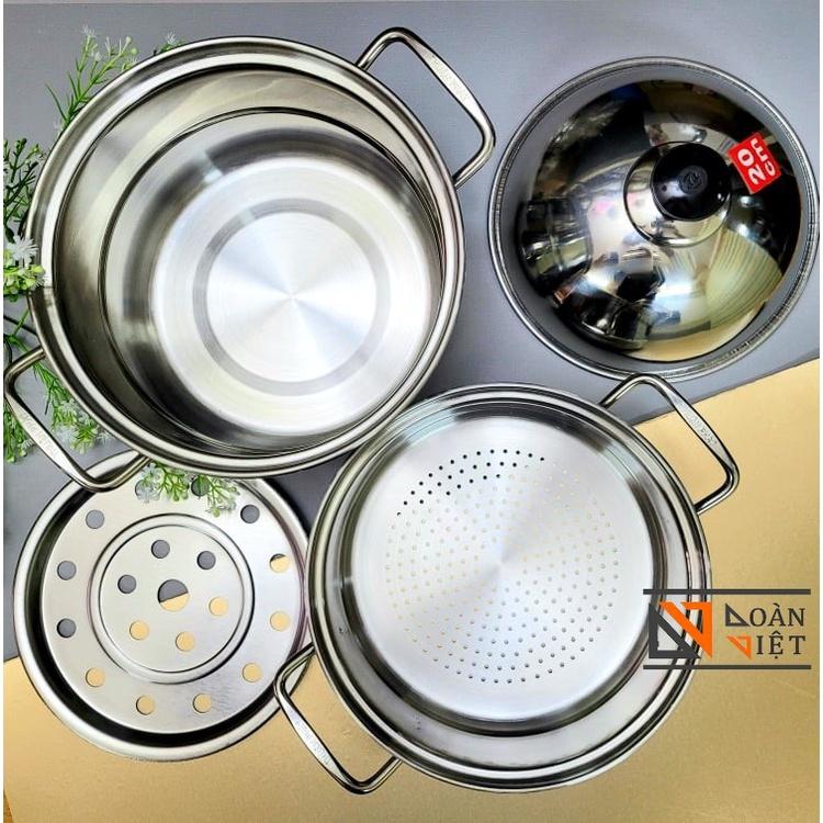 Bộ Xửng Hấp 2 tầng Inox 20cm - Siêu Tiện Ích với vỉ rời chia 2 tầng dùng làm nồi hấp vừa nồi nấu ăn. Kích thước nhỏ gọn Hấp Bánh, chưng cất Phù hợp gia đình