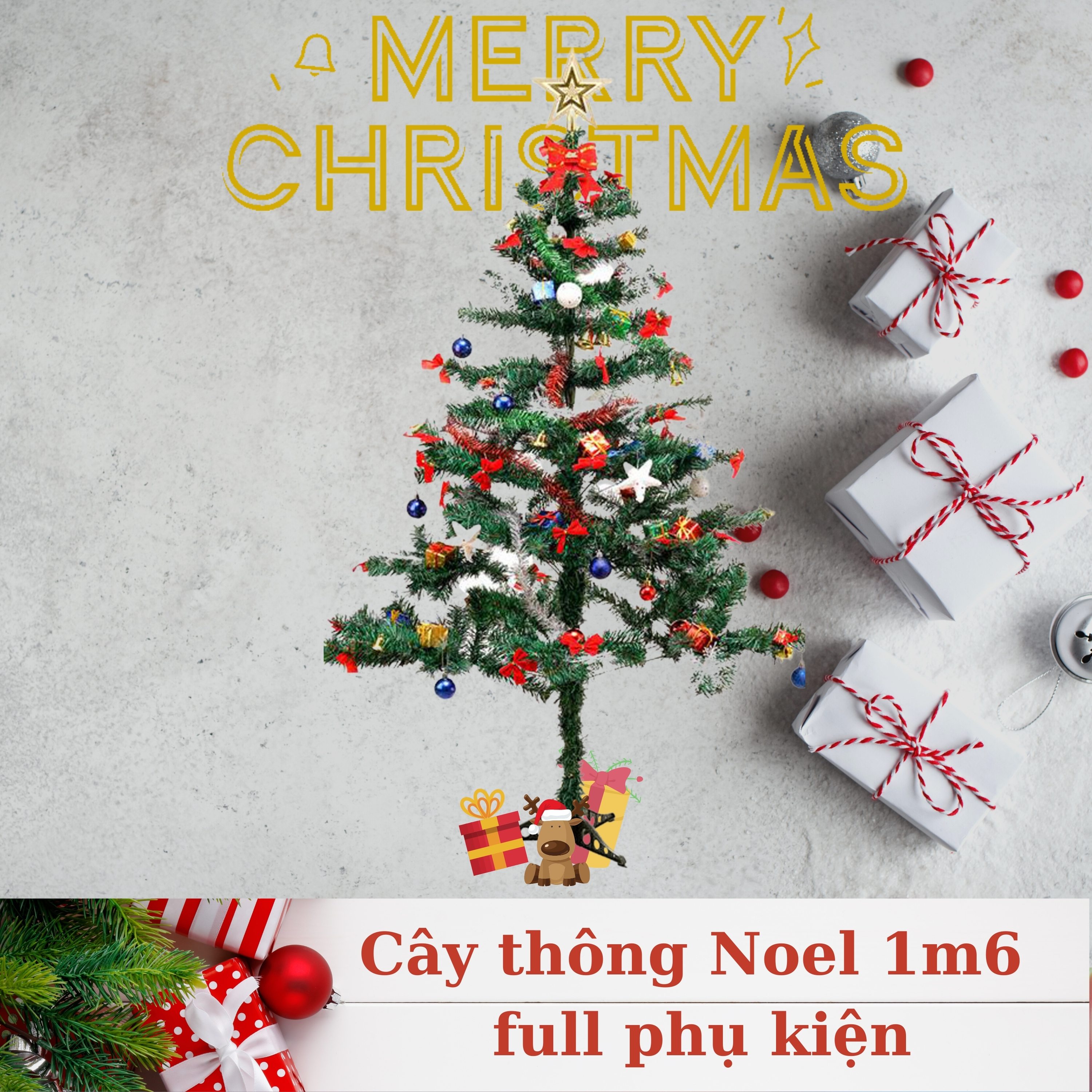 Cây thông Noel 1,6m trang trí cho mùa giáng sinh an lành tặng kèm phụ kiện đầy đủ - Cây thông Noel full phụ kiện