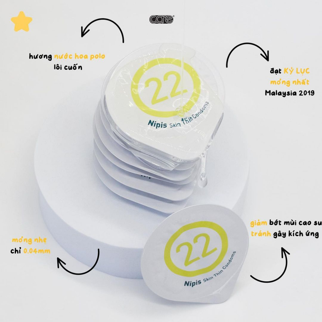 Bao cao su siêu mỏng Care 22 truyền nhiệt nhanh, nhiều gel, cao cấp cảm giác chân thật hộp 3, 6 chiếc