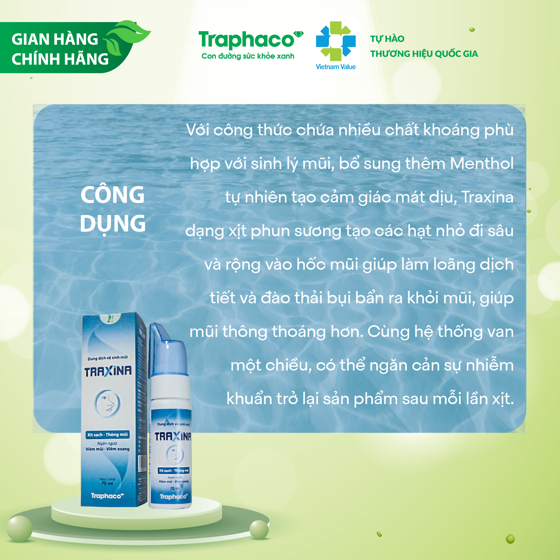 Dung Dịch Vệ Sinh Mũi Traxina Traphaco Hỗ Trợ Làm Sạch Thông Thoáng Mũi Ngừa Xoang Lọ 70ml