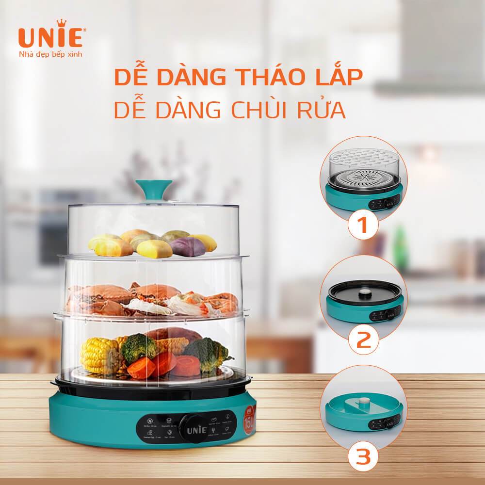 Nồi Hấp Điện 3 Tầng UNIE UE680, 15Lit - 1000w, Hấp Siêu Nhiệt Đa Chiều, Hàng Chính Hãng