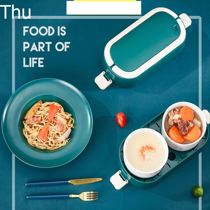 Hộp cơm cắm điện 3 tầng kèm 4 bát sứ có hẹn giờ - hộp cơm giữ nhiệt văn phòng
