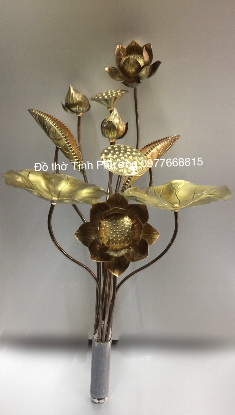 Đôi Hoa sen Thờ bằng đồng hun màu TM121159