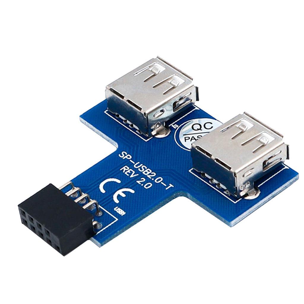 USB 2.0 9-Pin Header  to 2 ports 2 USB A Female Port I Type Adapter