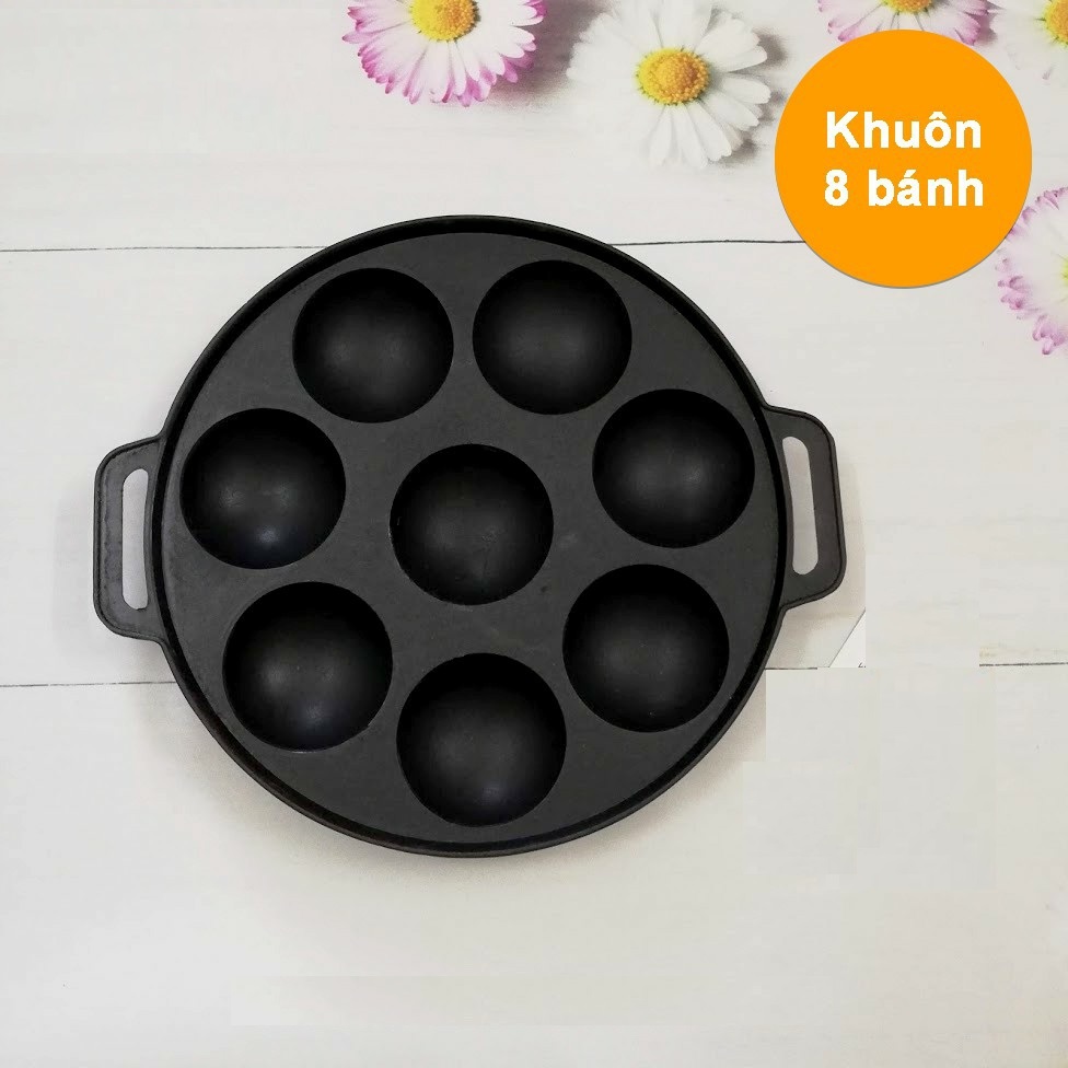 Khuôn Bánh Khọt 8 Lỗ Gang Chống Dính Có Nắp Khuôn Dày Hàng VNCLC