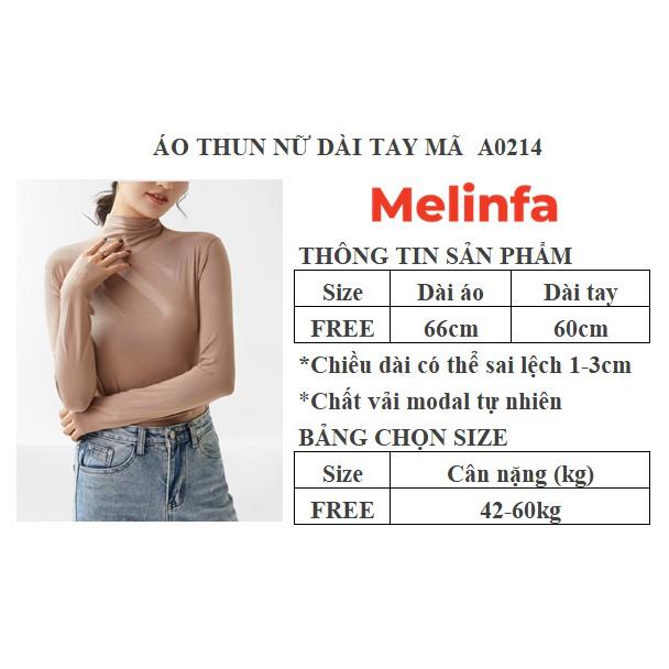 Áo thun cổ lọ nữ dài tay chất vải Modal tự nhiên thân thiện co giãn thoải mái mặc mùa thu mã A0214