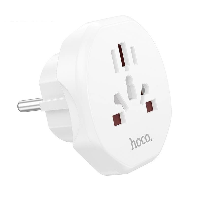 Phích cắm chuyển đổi đa năng Hoco AC6 universal conversion plug EU, ổ điện đa năng chân tròn cho dòng điện 110-250V mang đi du lịch, công tác tiện lợi - Hàng chính hãng