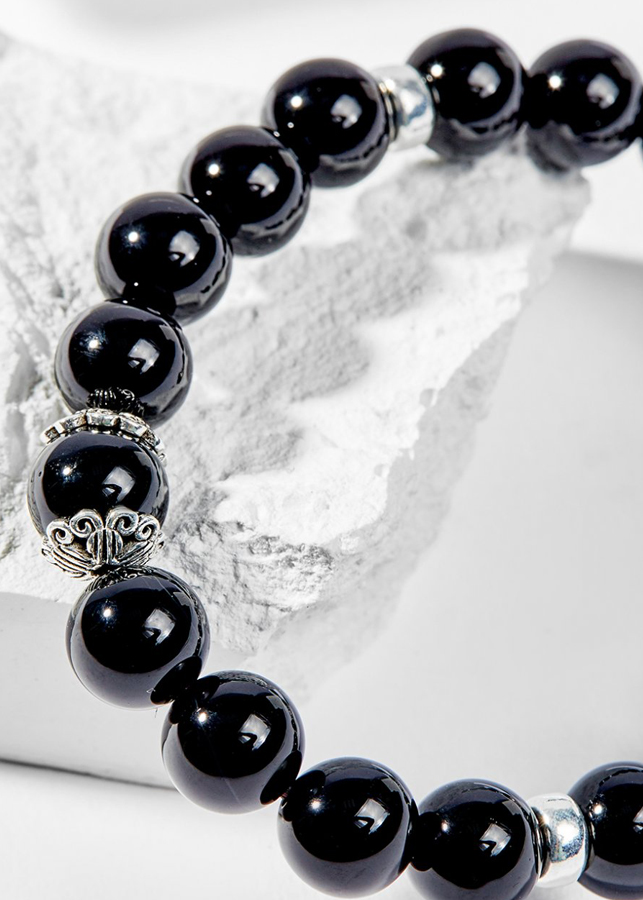 Vòng Tay Phong Thủy Đá Obsidian Phối Charm Cung Hoàng Đạo Ma Kết Mệnh Thủy, Mộc Ngọc Quý Gemstones