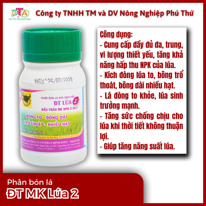 Phân bón lá NPK Sinh Học Đầu Trâu MK-Lúa 2 (2-10-3) - chai 100ml