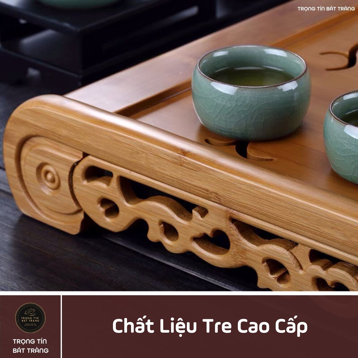 KT 04 Khay Trà Tre Cao Cấp Khổng Minh Chữ Nhật Kích Thước 50*29*7