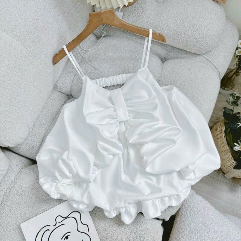 Áo 2 dây croptop nữ chất vải mềm mát mùa hè hottrend, Áo 1 dây phối nơ phía trước đơn giản cho Nữ  thiết kế áo cực sang siêu xịn đi biển