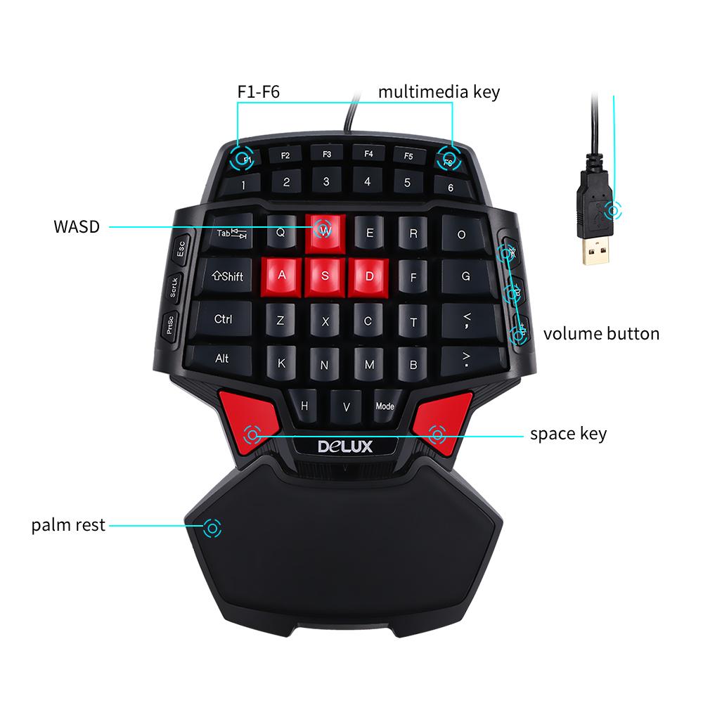 Bàn phím chơi game Esport có dây USB dùng một tay chuyên nghiệp Delux T9 47 phím