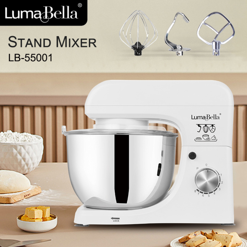 Máy trộn bột, nhào bôt làm bánh để bàn 3IN1 Lumabella LB-55001 công suất lớn 2000W, cối inox dung tích 6.2L, dễ dàng vệ sinh - DELIYA - HÀNG CHÍNH HÃNG