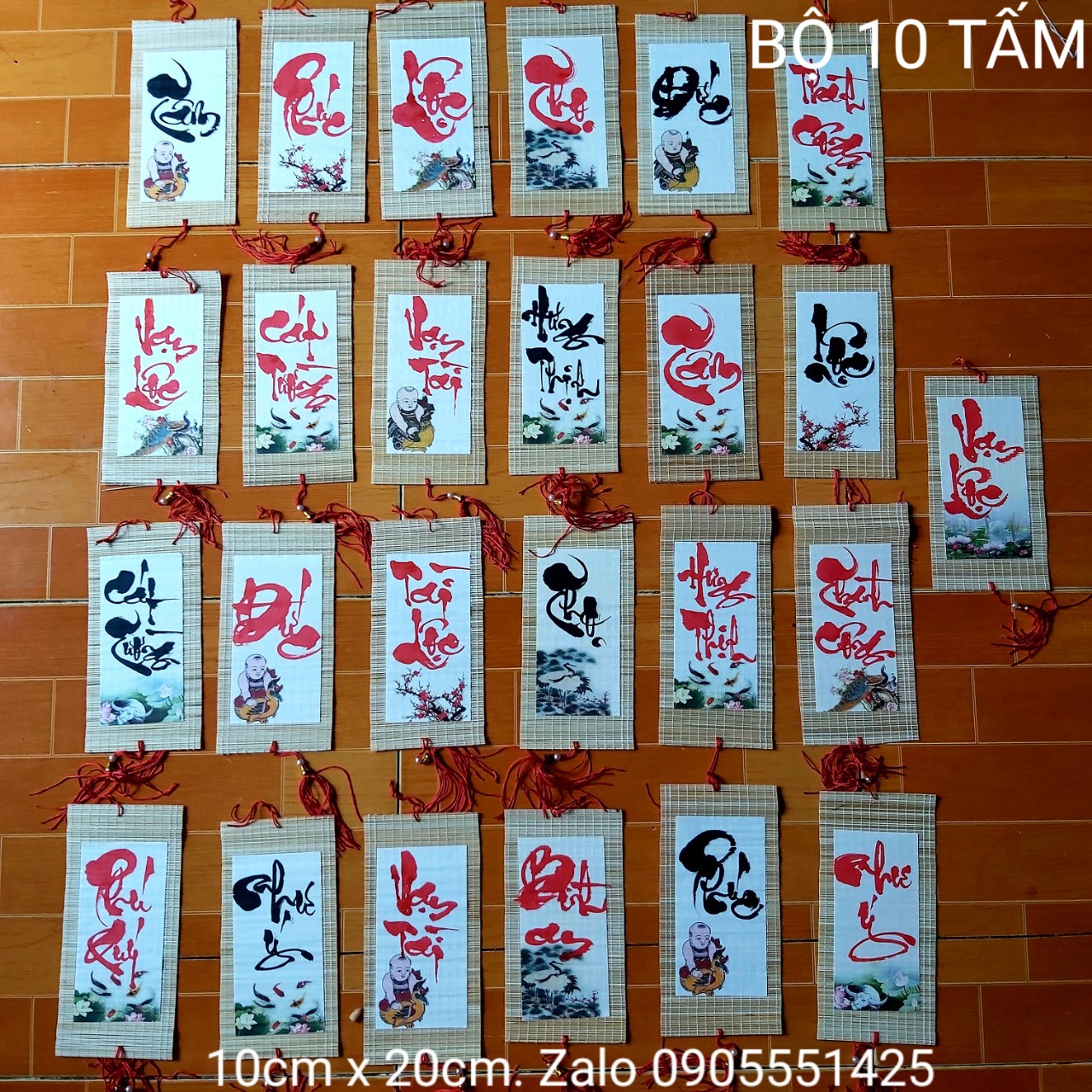 BỘ 10 TẤM mành mi ni kèm tua đã viết chữ , kích thước 10cm × 20cm,