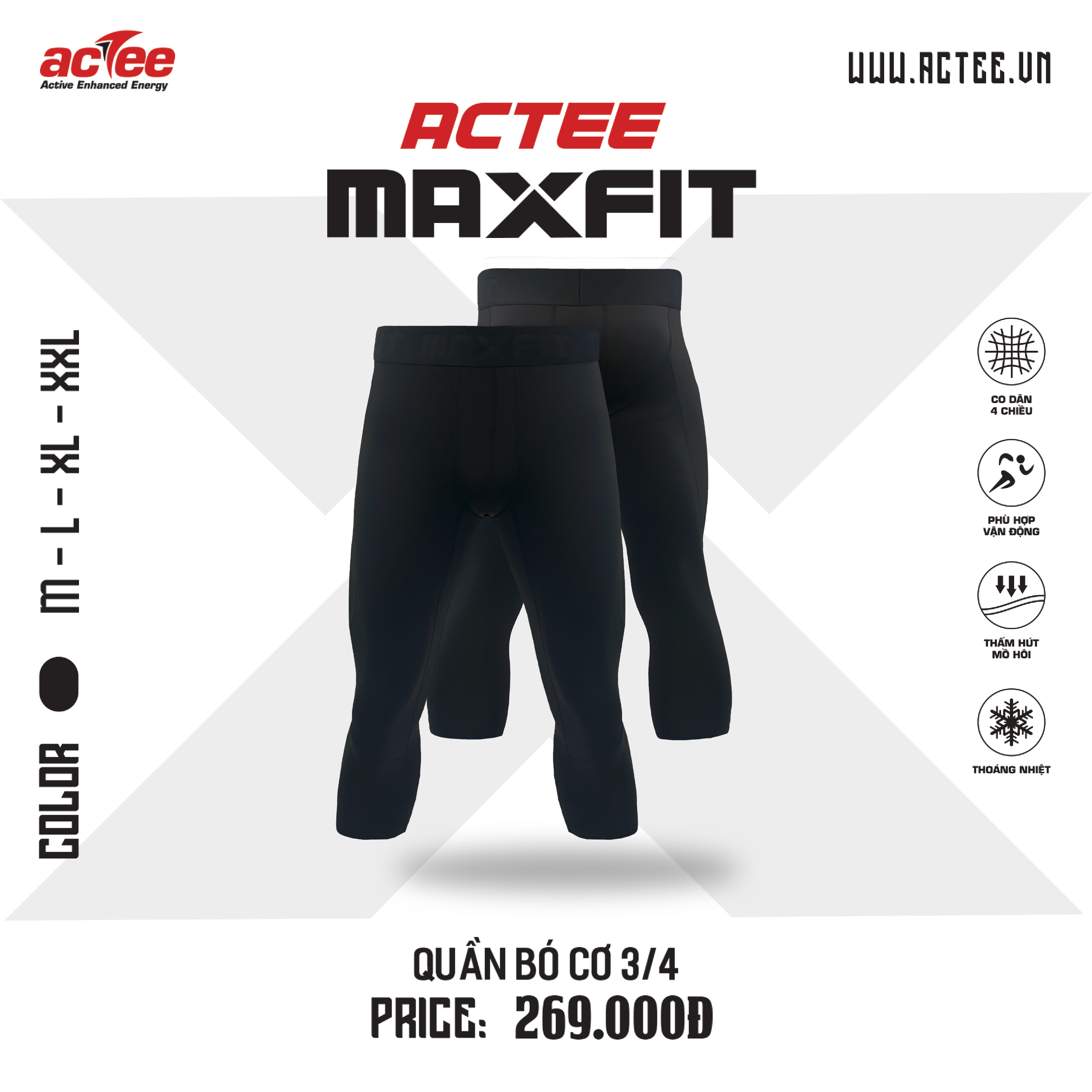 Quần bó cơ thể thao 1/2  (3/4) ACTEE MAXFIT