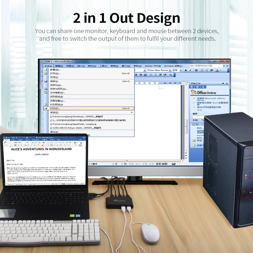 Đầu ra HDMI KVM Màn hình kép Hỗ trợ 4K 30Hz đồng bộ hóa âm thanh và video