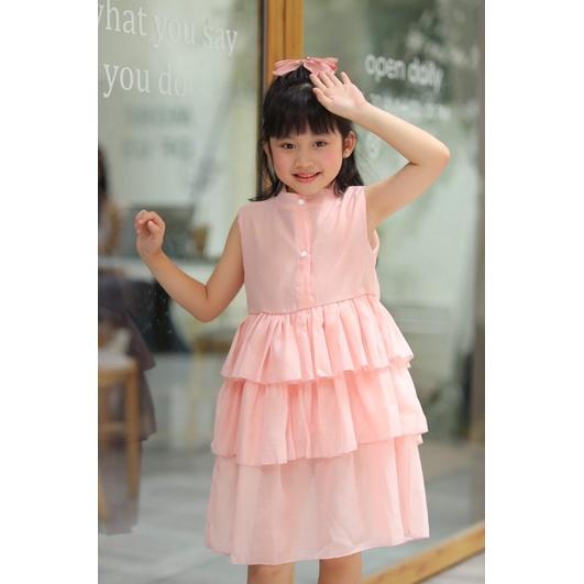 Váy 3 Tầng Hồng Phấn Cho Bé Gái 4 - 30kg Chất Tơ Nến Mềm