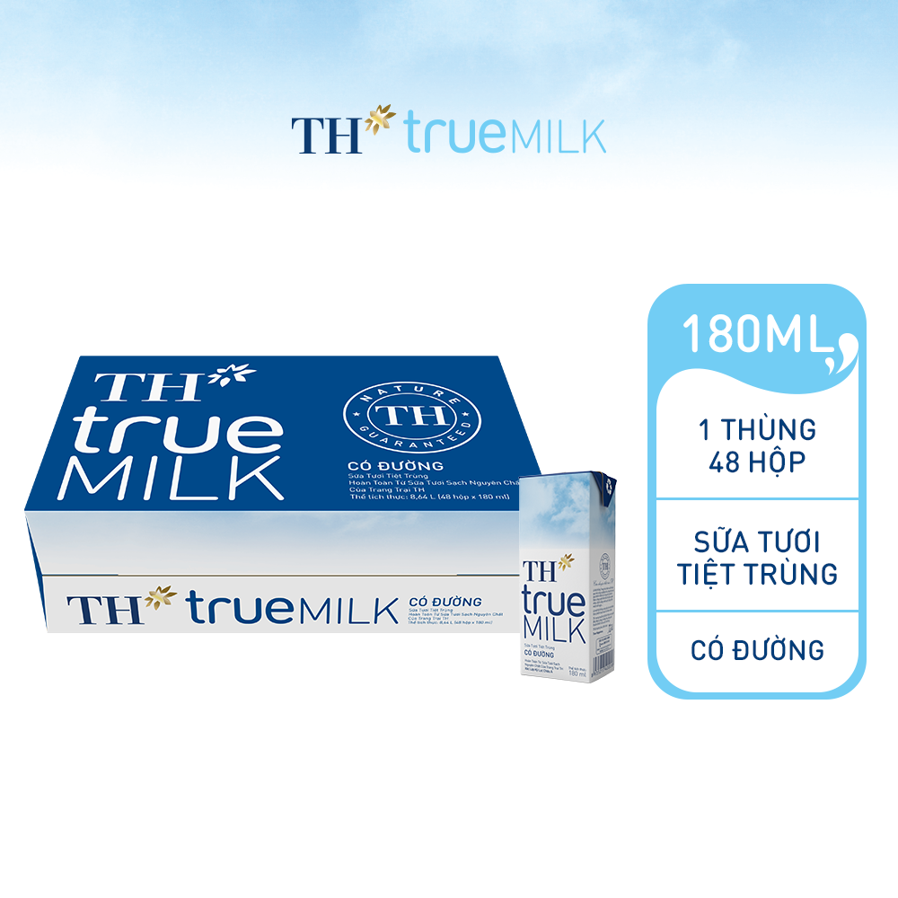 Thùng 48 hộp sữa tươi tiệt trùng có đường TH True Milk 180ml (180ml x 48)