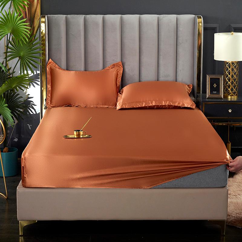 Giả Lụa Trang Bị Tấm Đồng Màu Đôi Nữ Hoàng Kích Thước Bọc Nệm Cao Cấp Satin Thun Giường 160X200