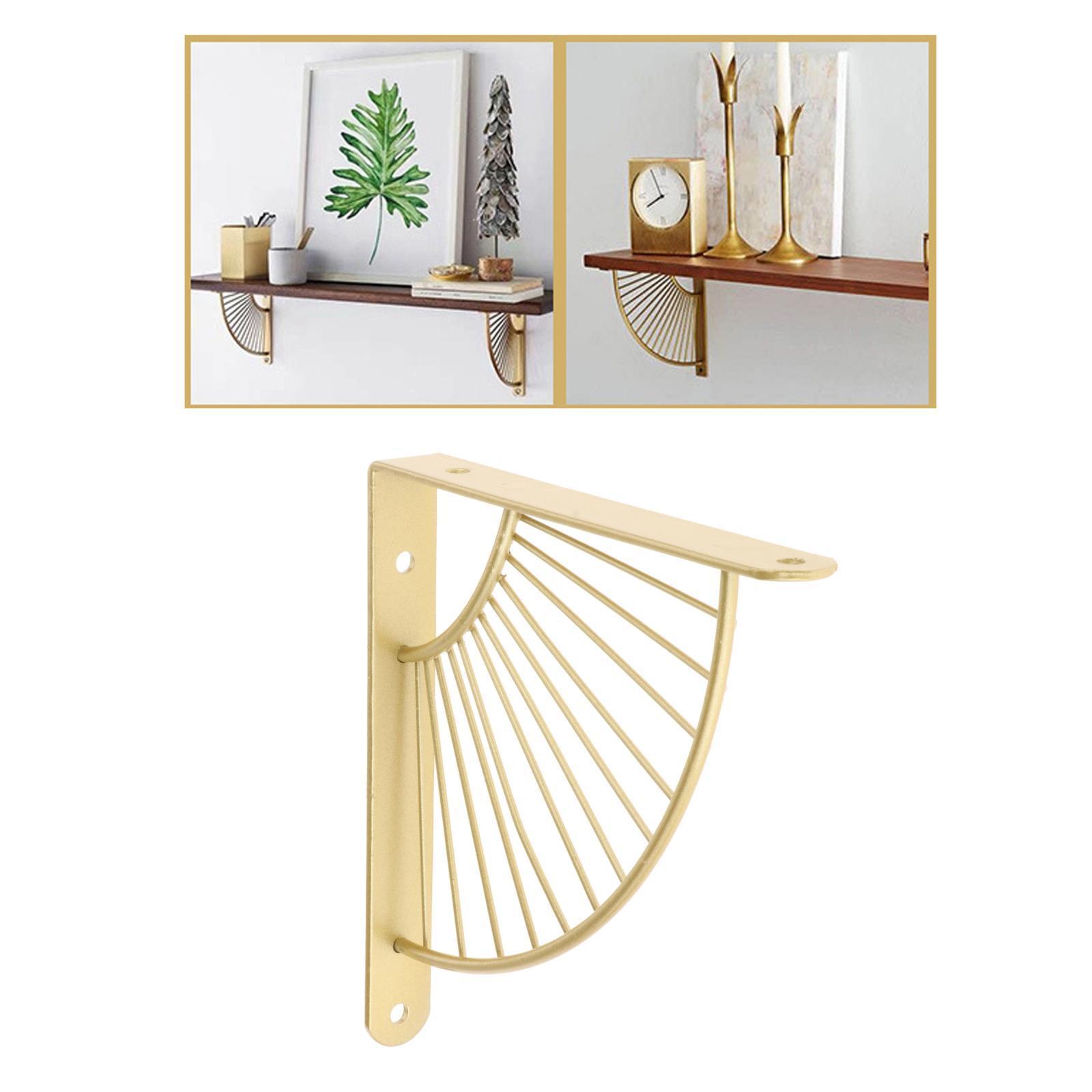 2X Shelf Bracket Decorative Fan-Shaped with Screws Home Bookshelf Golden 20cm