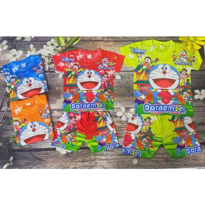 Bộ Thun Size 7-19Kg, 6 Tháng-5 Tuổi In 3D Đoraemon, Áo Quần Thun Lạnh Bé Trai