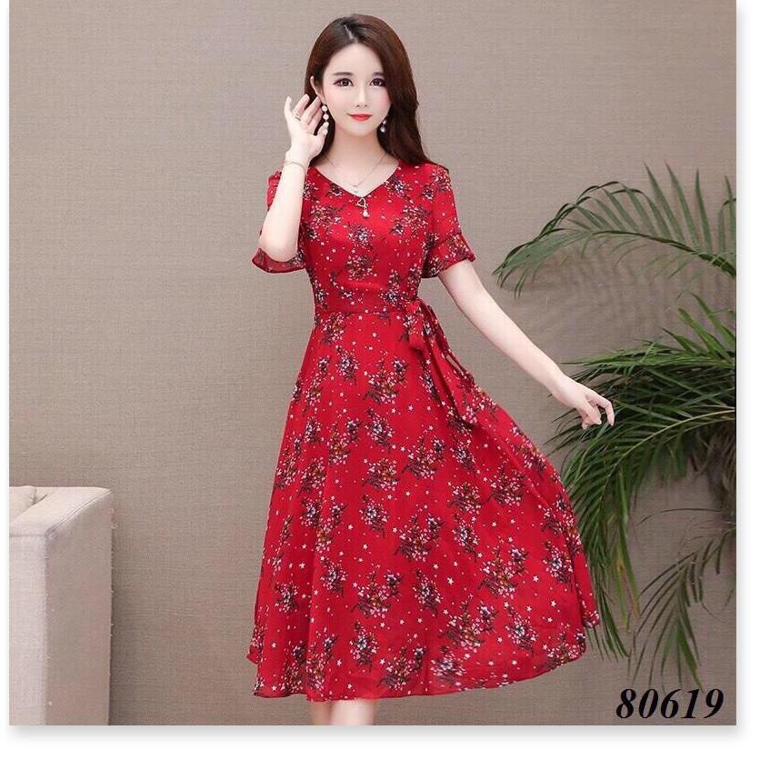 Đầm xòe hoa nhí tay ngắn sang trọng