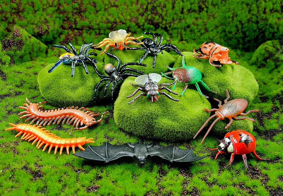 Bộ 12 con côn trùng giả như thật làm đồ chơi giáo dục cho trẻ Ong Ruồi Nhện Dơi Rết Cuốn Chiếu