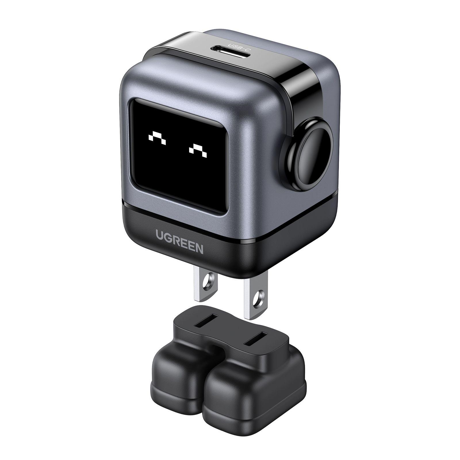 Ugreen UG15550CD359TK 30W 1 USB-C roboGaN RG Sạc điện thoại LCD 1 cổng màu đen tạo hình robot chân cắm dẹt US 1c PD GaN - HÀNG CHÍNH HÃNG
