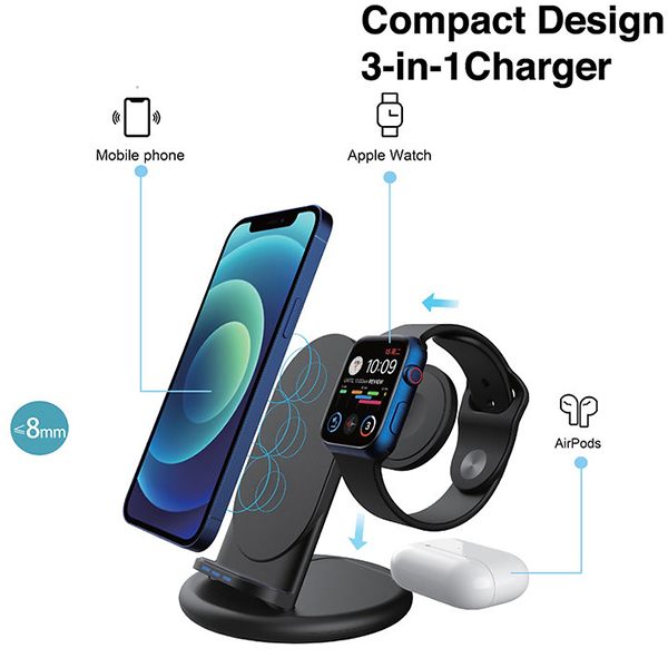 Đế Sạc Không Dây Mazer Wi.DESK Trio SWING 3-in-1 Wireless Charger - Hàng chính hãng