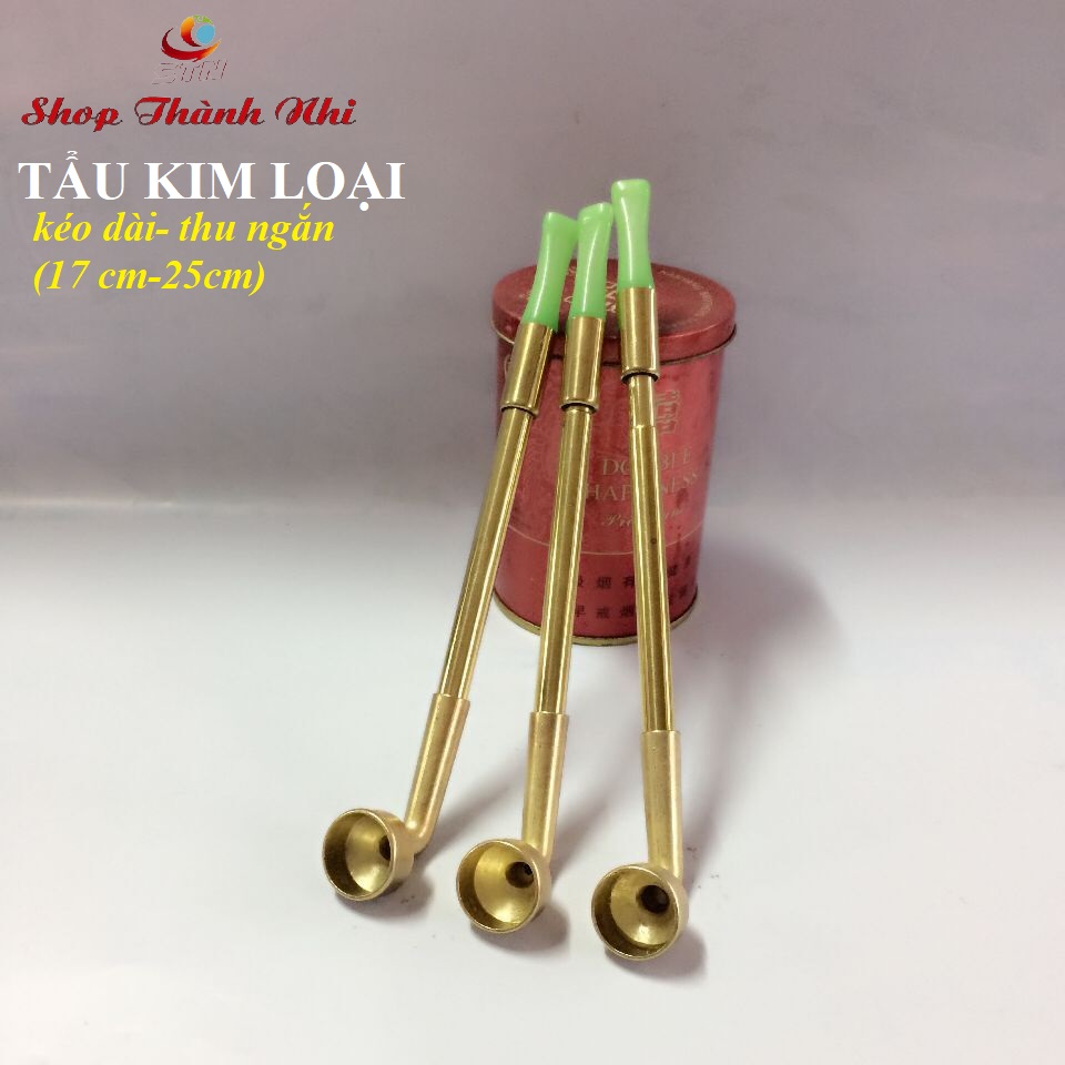 Tẩu thuốc kim loại dùng điếu và sợi có thể kéo dài, thu ngắn từ 17 cm đến 25 cm