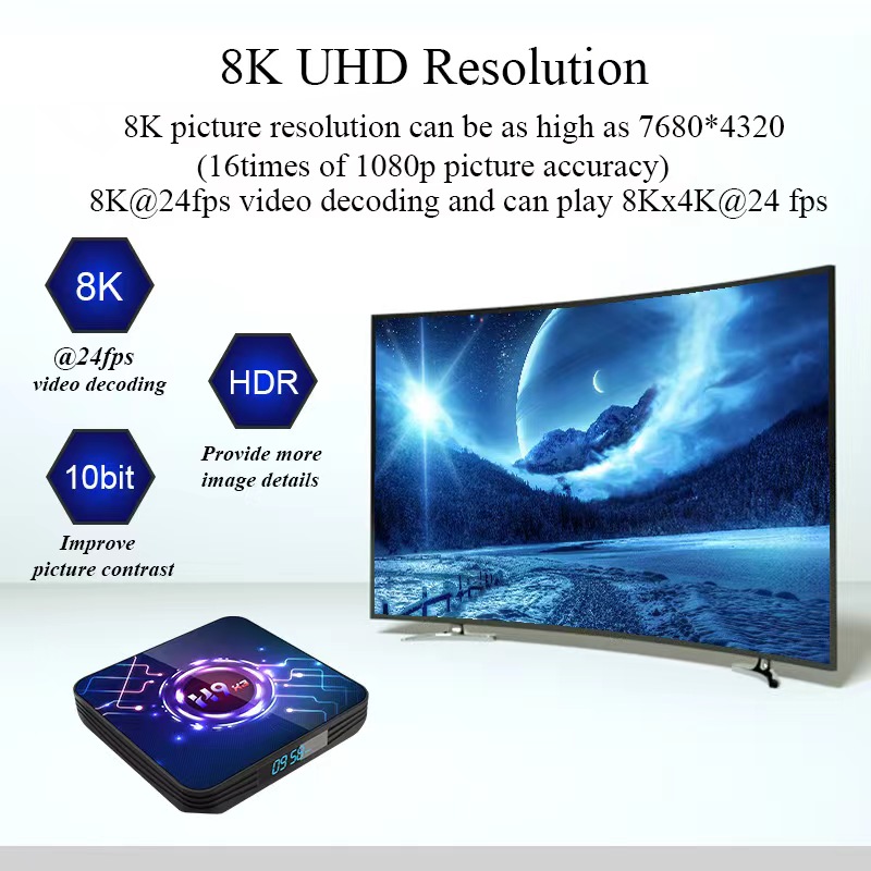 Hỗ trợ phát WiFi Media Player - US Plug - 64G H9X3 TV Box S905X3 Quad-core 64-bit Chipset CPU Cortex-A55 Android 9.0 TV Set Top 8K HD 2.4 / 5G