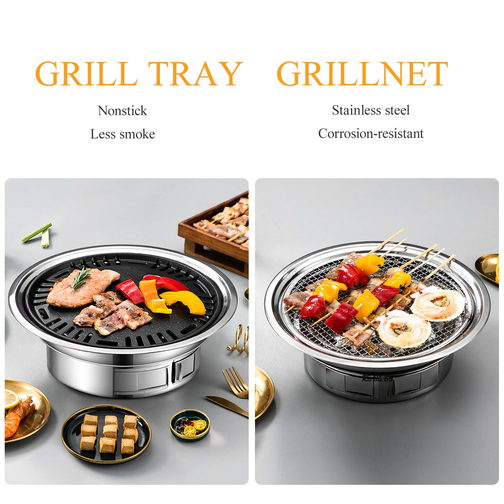 Charcoal Grill Non-stick Korean Barbecue Grill Portable Stainless Steel BBQ Charcoal Grill Stove for Outdoor Camping Cooking