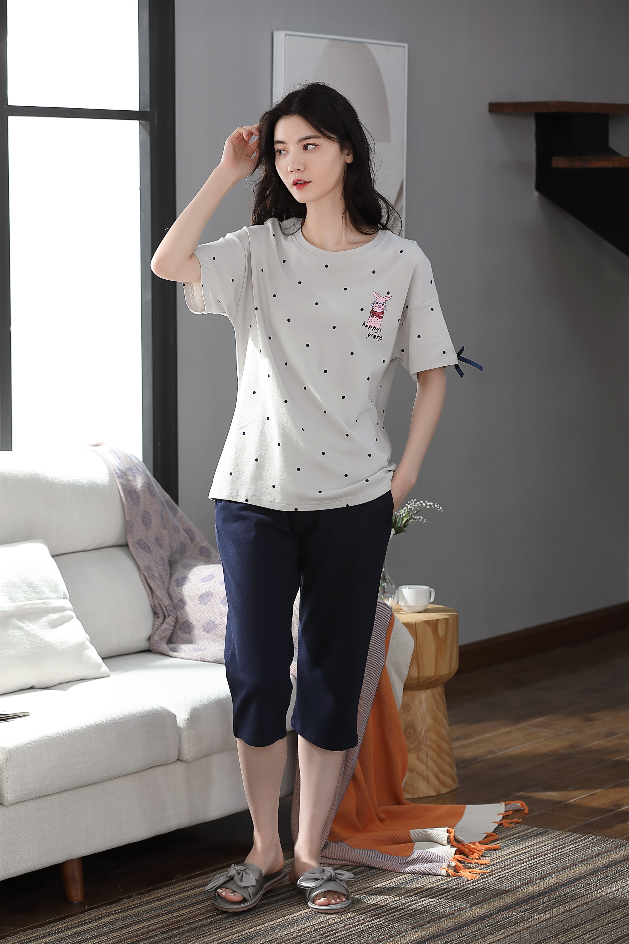 Đồ mặc nhà nữ quần lửng cotton cao cấp 5577