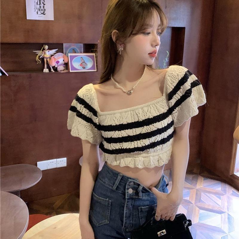 MS720 Áo kiểu len nữ croptop đan móc Hàn Quốc