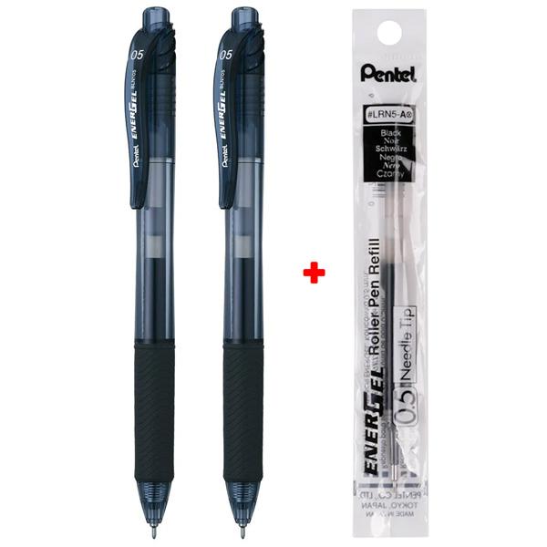 Vỉ 2 Bút Bi Gel EnerGel 0.5 mm Kèm Ruột LR5-A - Pentel VBLN105-A - Mực Đen