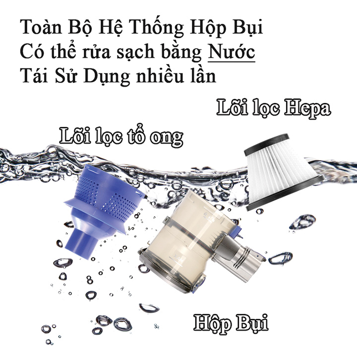 Máy Hút Bụi Không Dây Cầm Tay K18 Lực Hút Mạnh Mẽ Tích Hợp Đầu Hút Giường Nệm Sofa Hàng Chính Hãng