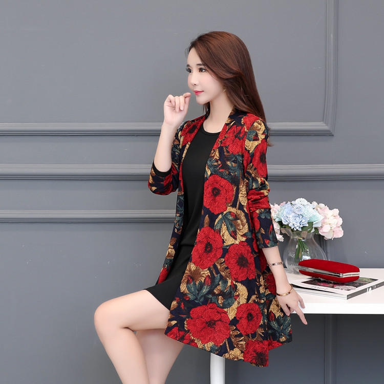 Áo khoác ngoài Cadigan họa tiết thêu nổi bật dành cho nữ trung niên A39