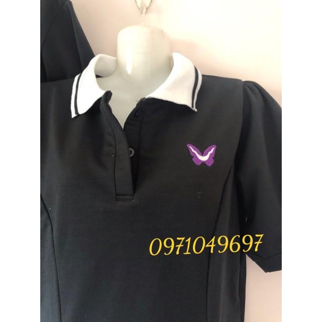Váy thun đôi: Váy thun polo thêu bướm + Áo polo nam phối hợp
