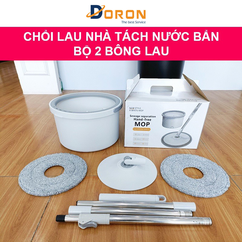 Bộ Cây Lau Nhà Tách Nước Bẩn Thông Minh MOP 360 độ, Bộ 2 Bông Lau - Hàng Nhập Khẩu