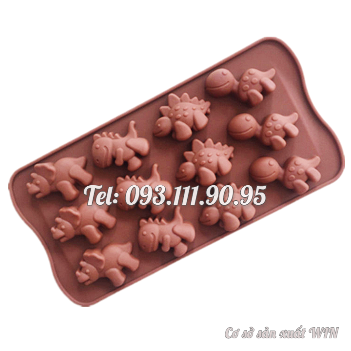 Khuôn silicon làm bánh, rau câu, socola, kẹo dẻo 12 con khủng long – Mã số 1566