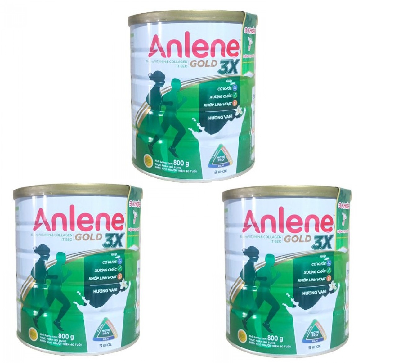Combo 3 lon Sữa Bột Anlene Gold 3X Hương Vanilla (Hộp Thiếc 800g)