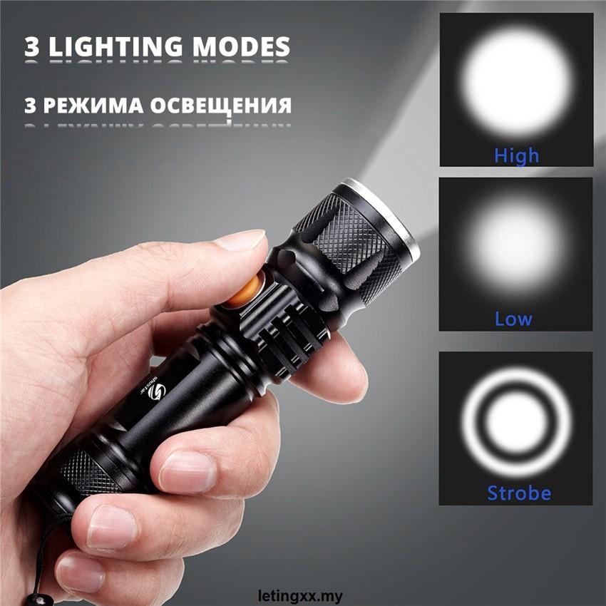 Đèn Pin Led 3 Chế Độ Sáng Chống Thấm Nước Sạc Usb Tiện Dụng
