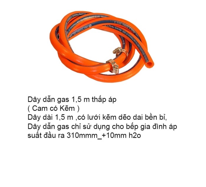 Dây Gas Gia Đình 1.5 mét + 2 Cổ dê dùng cho Van Gas Bếp Gia đình - Hàng Chính Hãng