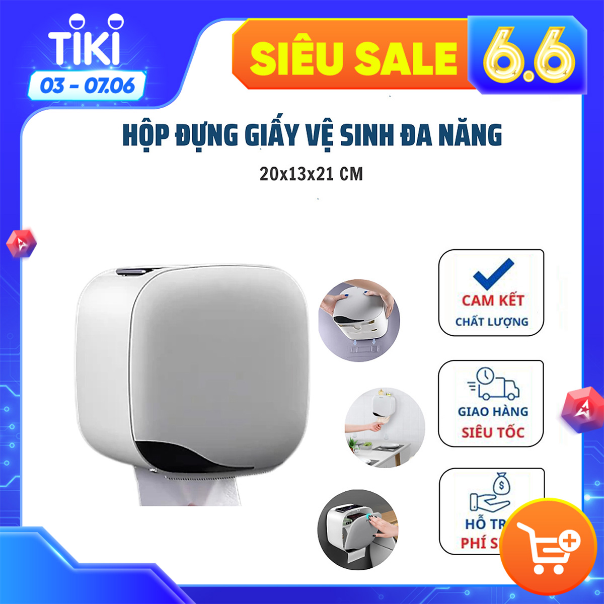 Hộp Đựng Giấy Vệ Sinh 2 Ngăn, Hộp Để Đồ Nhà Tắm Chống Nước Thông Minh Tiện Lợi (Tặng Kèm Miếng Dán Tường)