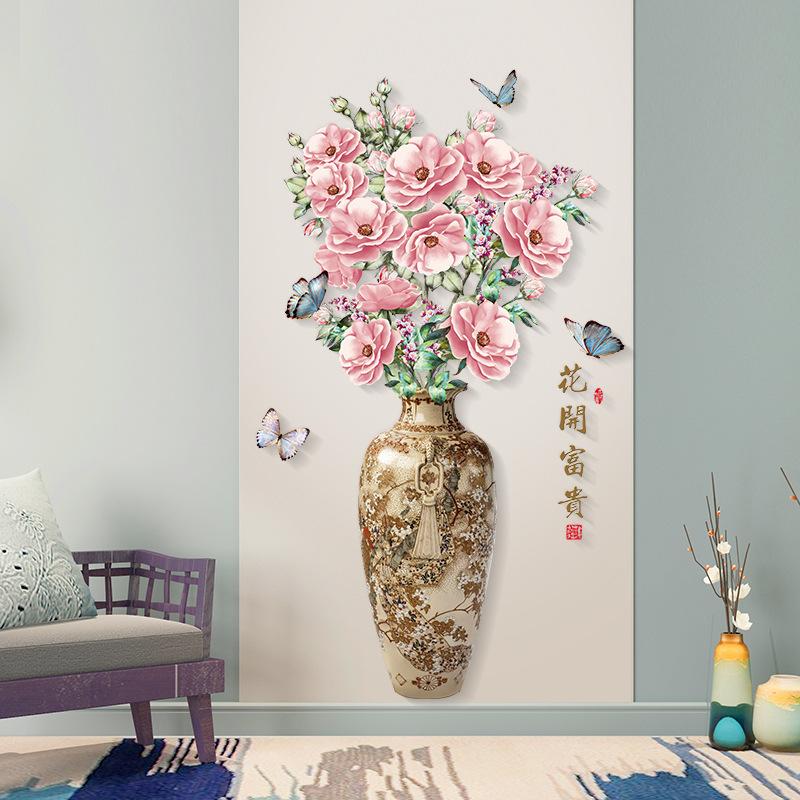 DECAL DÁN TƯỜNG BÌNH HOA HỒNG THỔ CẨM