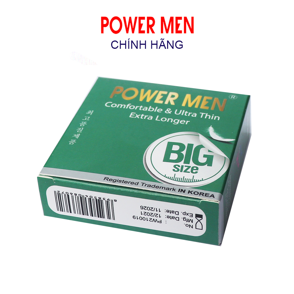 Bao cao su POWER MEN Hộp 3 bcs siêu mỏng, kéo dài size lớn 55mm, nhiều gel bôi trơn